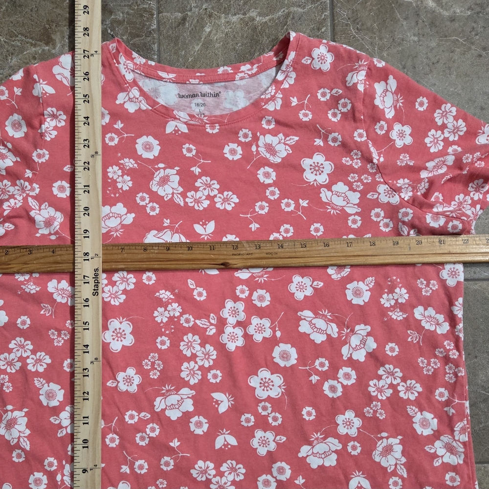 Woman Within Pink Floral‎ Shirt L Summer Casual Pretty - Picture 3 of 6